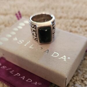 Silpada Bold Silver Ring with black onyx Stone size 5